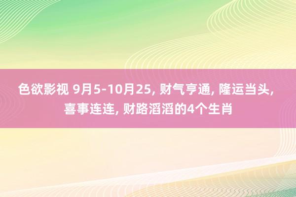 色欲影视 9月5-10月25， 财气亨通， 隆运当头， 喜事连连， 财路滔滔的4个生肖